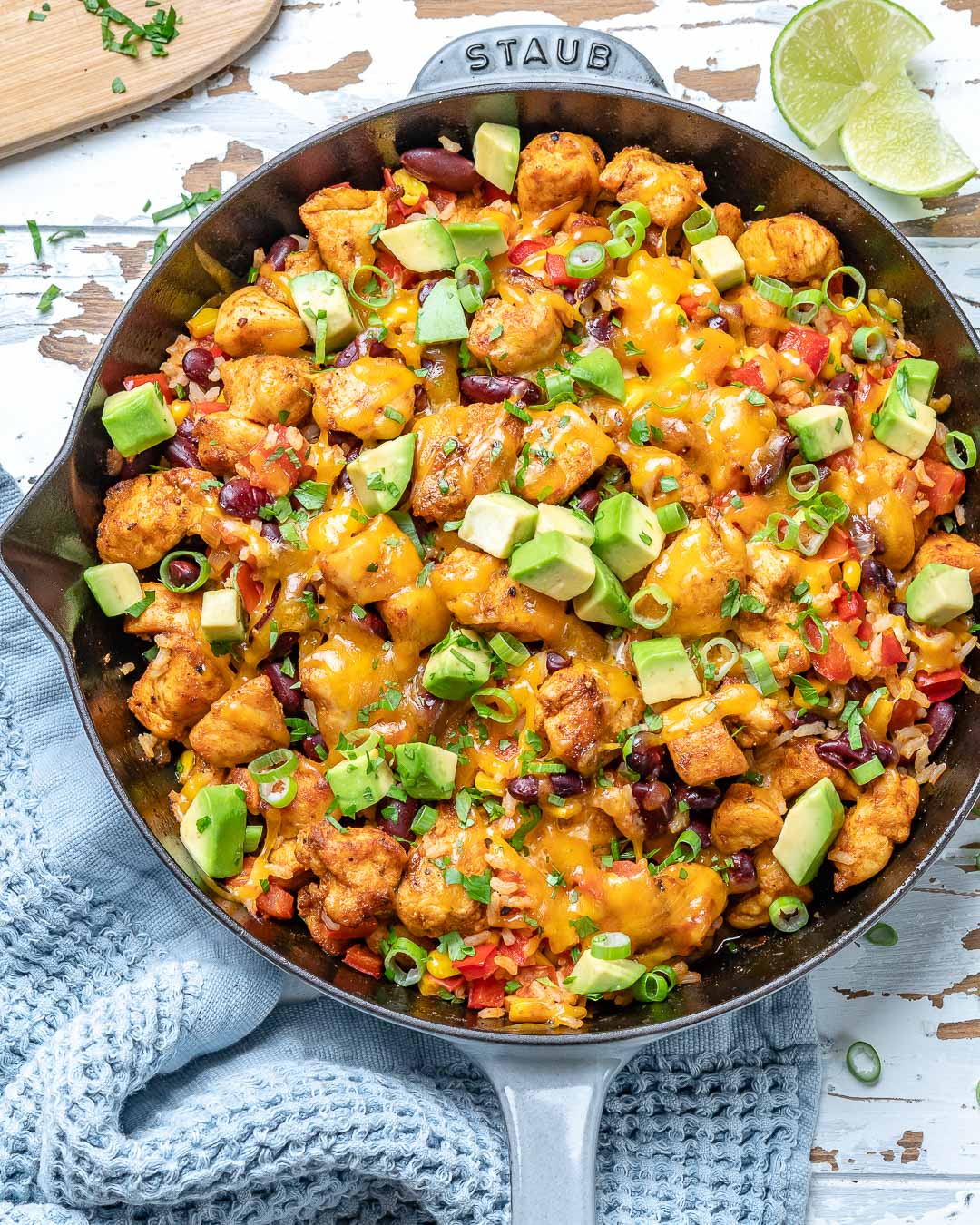 Super Delicious Mexican Inspired Chicken + Rice Skillet!