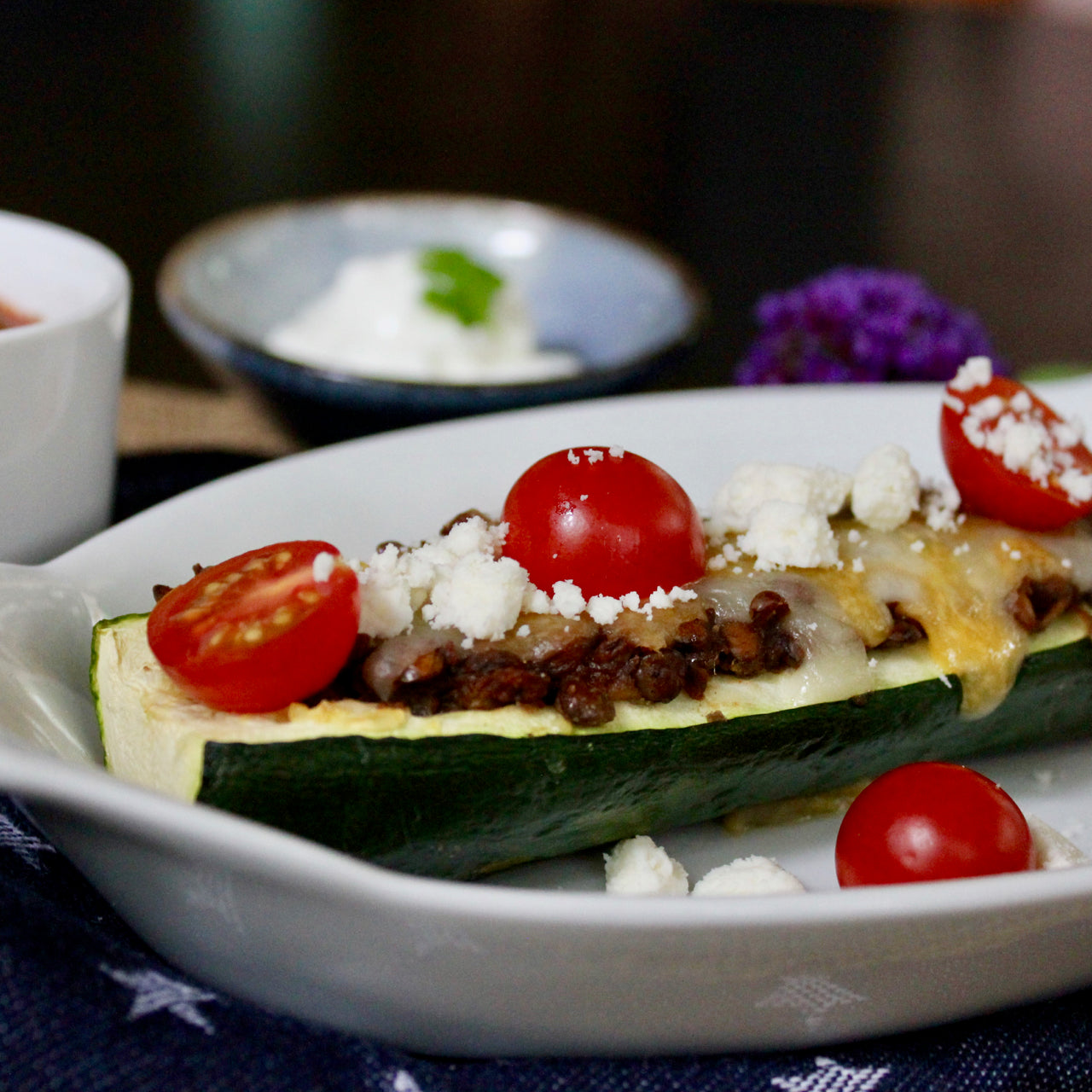 Zucchini Boats filled with Spicy Lager Lentils