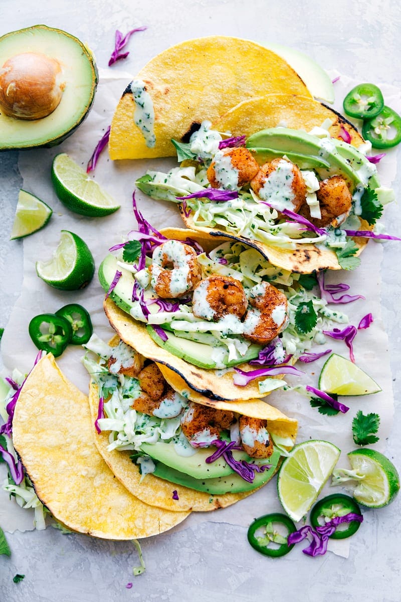 Prawn tacos with lime-avocado salsa