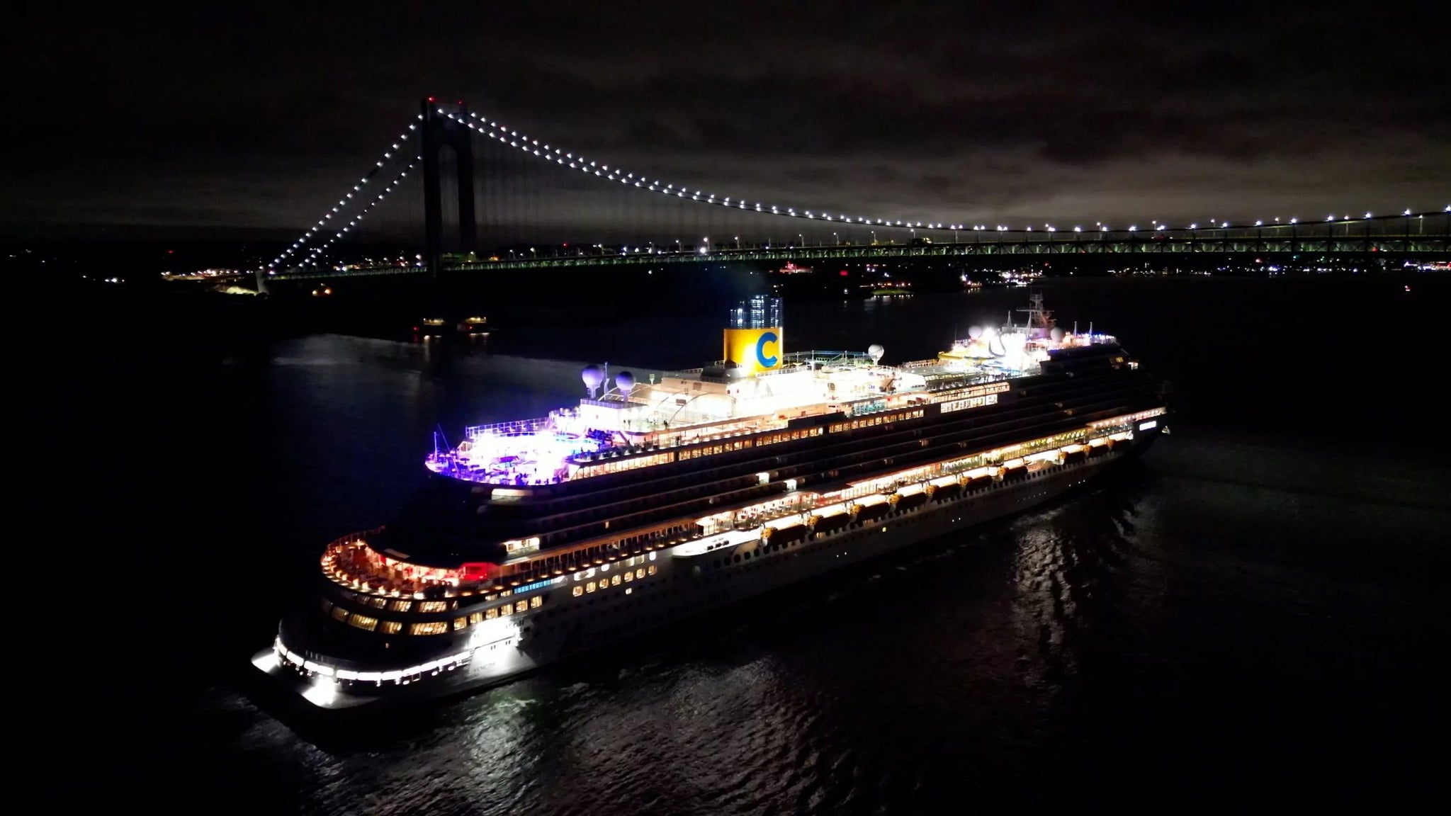 A massive, Italian-style cruise ship is now anchored in the Hudson River