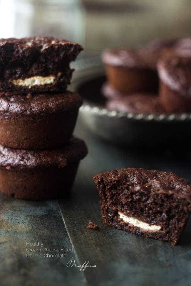 Healthy Chocolate Chip Muffins with Cream Cheese Filling