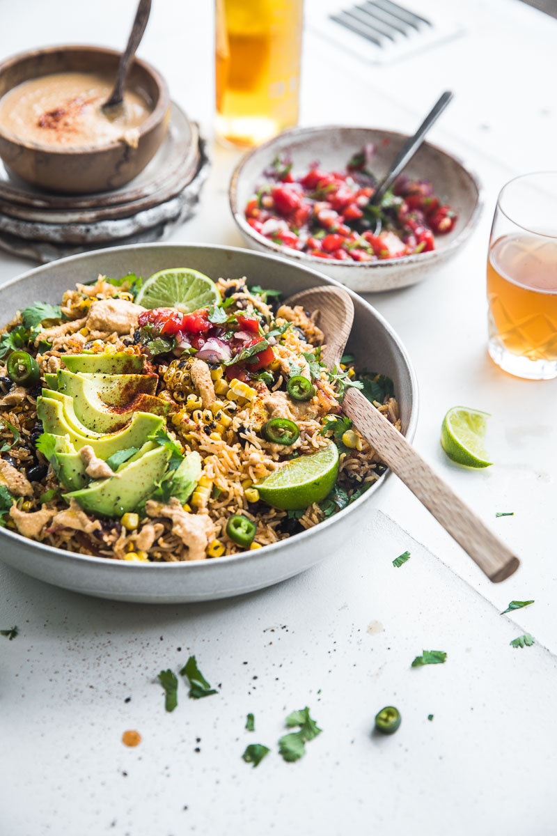 Warm Vegan Taco Rice Salad