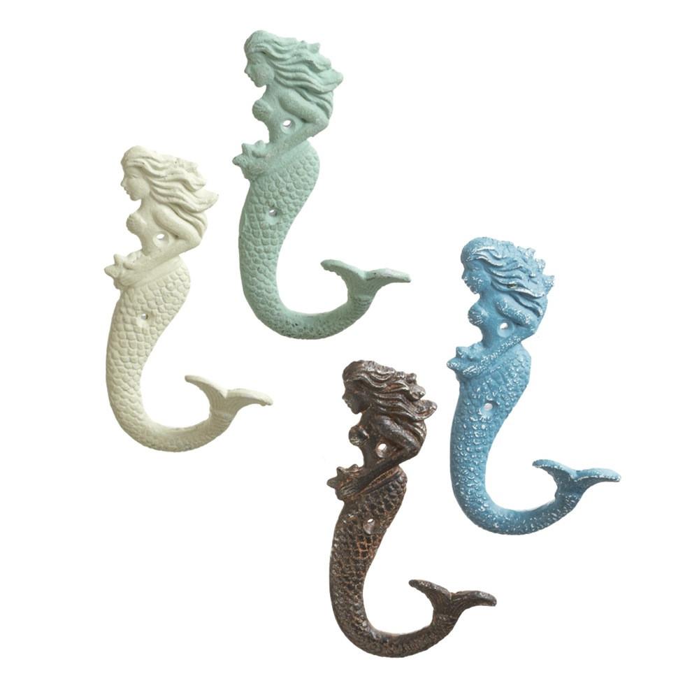Mermaid Cast Iron Wall Hooks | Set of 4 - Assorted Colors