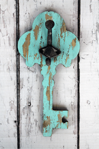 10 x 5 Distressed Turquoise Wood Key Wall Hook
