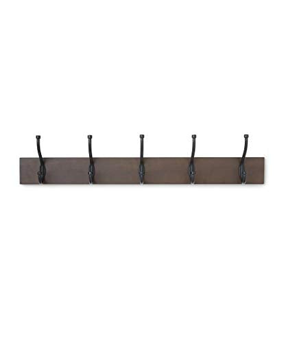 AmazonBasics Wall Mounted Standard Coat Rack, 5 Hooks, Espresso