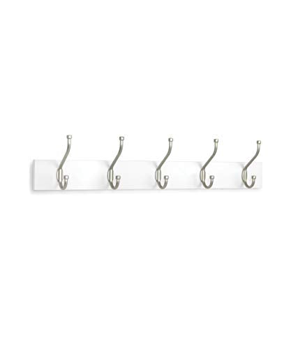 AmazonBasics Wall Mounted Standard Coat Rack, 5 Hooks, Set of 2, White