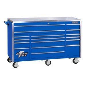 Shop extreme tools ex7217rcbl 17 drawer triple bank roller cabinet with ball bearing slides 72 inch blue high gloss powder coat finish