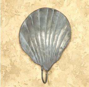 Vintage Tin Scallop Shell Wall Hook for Light Coats, Aprons, Hats, Towels, Pot Holders, More