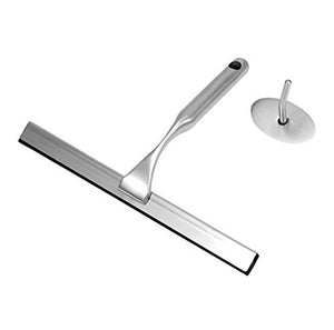 PERTIQUE Shower Windows Squeegee Brush, Stainless Steel Squeegee for Bathroom Mirror and Car Mirror Wiper,Window Glass Cleaning,with Strong Suction Storage Hook