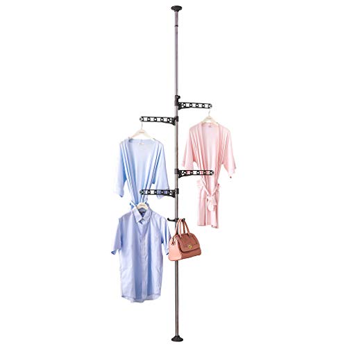 Hershii Portable Indoor Garment Coat Drying Rack Free Standing Clothes Storage Hanger Telescopic Tension Pole DIY Floor to Ceiling Lundry Racks Organizer System, Height Adjustable - Grey