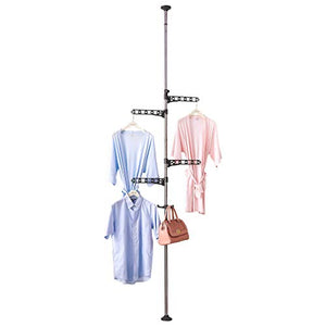 Hershii Portable Indoor Garment Coat Drying Rack Free Standing Clothes Storage Hanger Telescopic Tension Pole DIY Floor to Ceiling Lundry Racks Organizer System, Height Adjustable - Grey