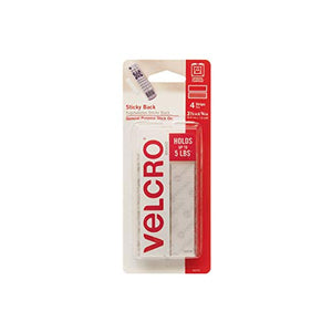 VELCRO Brand - Sticky Back Hook and Loop Fasteners | Perfect for Home or Office | 3 1/2in x 3/4in Strips | Pack of 4 | White
