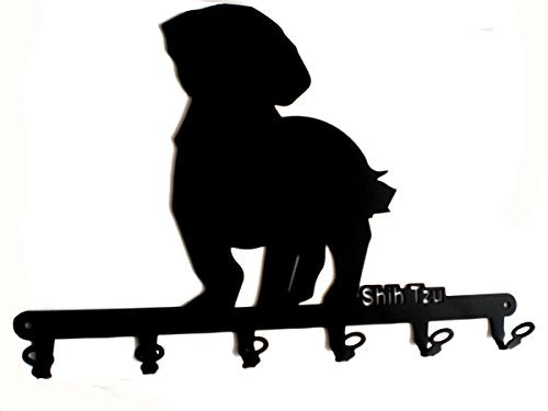 Key Holder -" Shih Tzu"- Dogs - Beautiful Key Hook for Wall - 6 Hooks - Metal - Black