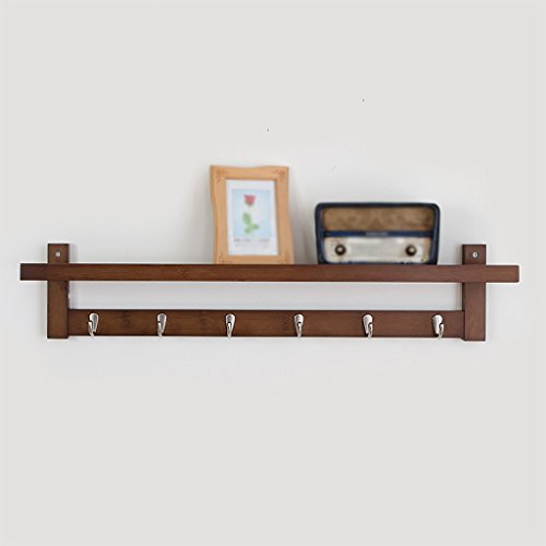 LXLA- Shelf Hangers Coat Rack Hook Up Wood Bamboo Wall-Mounted Brown, 61/74 / 87 × 18 × 12 cm (Size : 6 Hooks)
