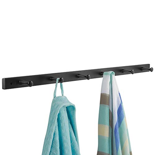 iDesign Wooden Wall Mount 6-Peg Coat Rack for Hanging Jackets, Leashes, Purses, Hats, Scarves, Bags in Mudroom, Kitchen, Office, 3.2" x 32.3" x 1.3", Black