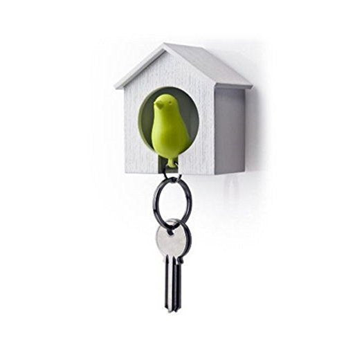 Lyanther Birdhouse Key Ring Hanging Single Bird House Keychain Wall Hook Holders Whistle Key Ring Cohabiting Bird Key Hanging Anti-Lost Device（green）