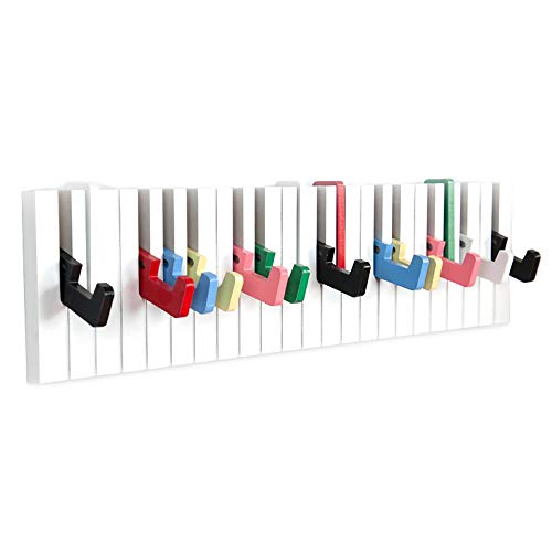 YANGMAN Wall Mounted Coat Hooks,Multicolor Piano Design Wood Decorative Coat Rack,16 Hook Storage Utility Rack, Hang Scarf/Handbag/ Hat/Tie/ Jewelry Ect 60X2x15 cm