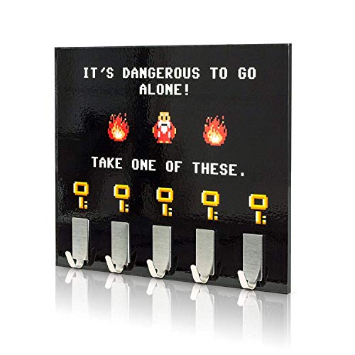 getDigital Dangerous to go alone Key Rack - Geeky Home and Office Decor Wall-Mounted Key Holder with 5 Metal Hooks - 8.27 x 6.29 inch