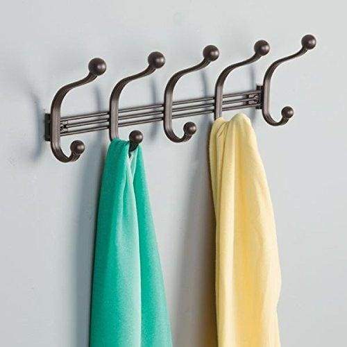 Save mdesign vintage decorative metal double over the door multi 10 hooks storage organizer rack for hats and coats hoodies scarves purses leashes bath towels robes bronze