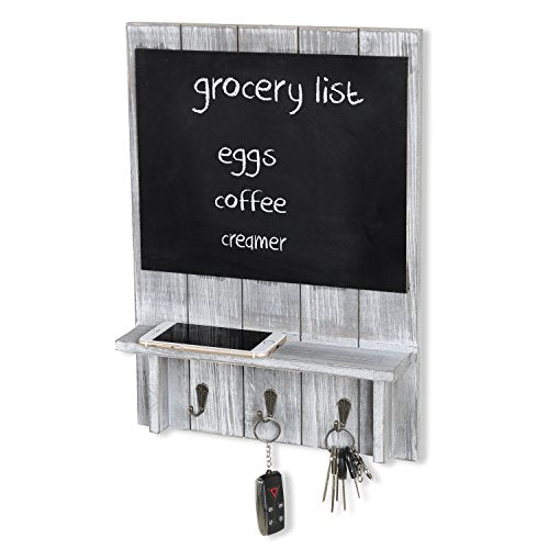 MyGift Rustic Wood Wall-Mounted Organizer with Chalkboard, Shelf & Key Hooks