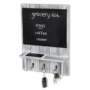 MyGift Rustic Wood Wall-Mounted Organizer with Chalkboard, Shelf & Key Hooks