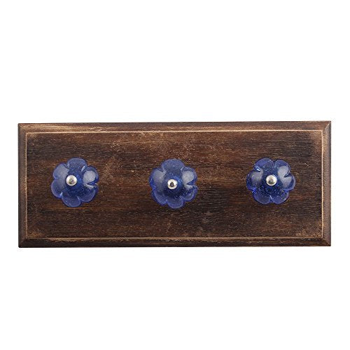 Indianshelf Handmade 1 Artistic Vintage Blue Wooden Cobalt Melon Coat Hooks Hangers/Key Holder Wall Mount