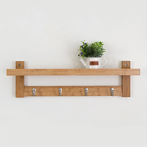 LXLA- Solid Wood Wall Shelf Hangers Bamboo Coat Rack Wall-Mounted Hook Up Bamboo, 61/74 / 87 × 18 × 12 cm (Size : 4 Hooks)