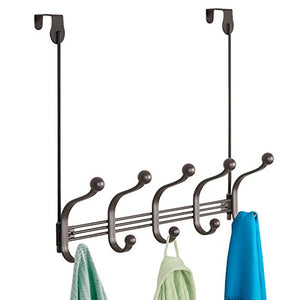 iDesign York Metal 5-Hook Over-the-Door or Wall Mount Rack for Coats, Hats, Scarves, Towels, Robes, Jackets, Purses, 15.62" x 5.35" x 12.83", Bronze