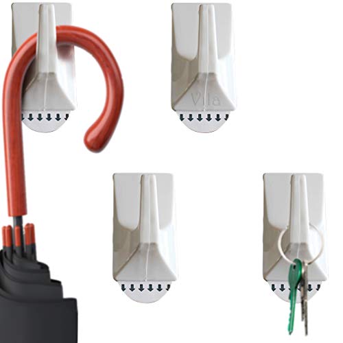 4 Self-Stick Multi-Purpose Utility Hooks by Vila: Sturdy and Strong, Holds up to 2 lbs: Easy Removal with NO Wall Damage: Perfect for a Dorm Room or Rental Apartment