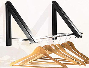Folding Clothes Hanger - Retractable Clothes Racks| Wall Mounted Clothes Drying Rack|Home Storage Organiser Space Savers for Living Room/Bathroom/Bedroom/Office, Easy Installation (1 Kit-Alu-Black)
