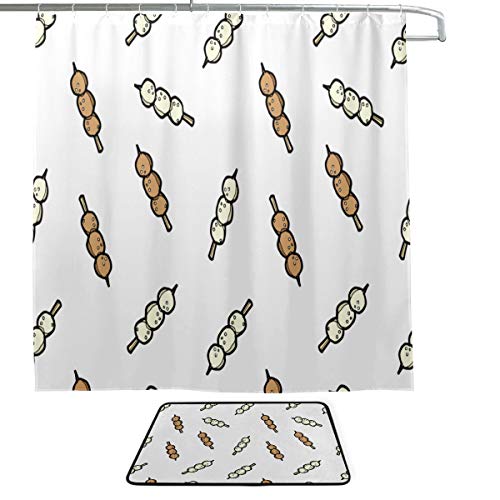 XINGCHENSS Meatball Food Delicious Creative Design Single-Sided Printing Shower Curtain and Non-Slip Bath Mat Rug Floor Mat Combination Set with 12 Hooks for Bathroom Decor and Daily Use