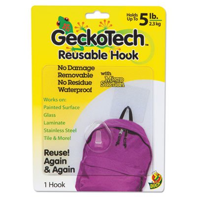 GeckoTech Reusable Hooks, Plastic, 5 lb Capacity, Clear, 1 Hook, Sold as 1 Each
