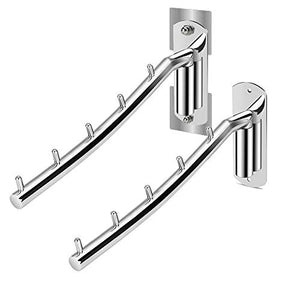 Folding Wall Mounted Clothes Hanger Rack Clothes Hook Stainless Steel 304 with Swing Arm Holder Clothing Hanging System Closet Heavy Duty Drying Rack Nail Free Screw No Holes No Damage Wall 2 Pack