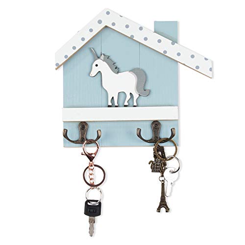 Key Holder for Wall - Unicorn Wall Mounted Key Hook, Wooden Key Hanger Rack, 8 x 1.125 x 7 Inches