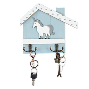 Key Holder for Wall - Unicorn Wall Mounted Key Hook, Wooden Key Hanger Rack, 8 x 1.125 x 7 Inches