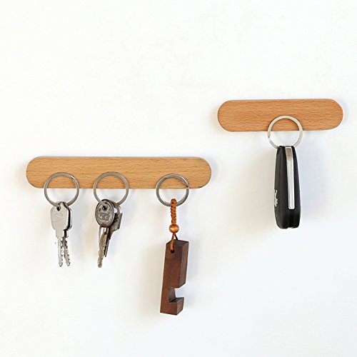 Frjjthchy Original Wooden Magnetic Wall Key Holder Decorative Wood Key Chain Ring Rack (Beige)