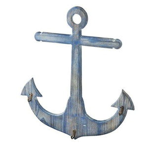 Distressed Nautical Blue Anchor Wall Hook Coat Hanger - 3 Hooks