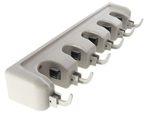 Tech Team Mop and Broom Rack, Holds up to 5 Mops or Brooms, Garage, Shed, Cleaning Closet, 6 Hooks, Hardware Included
