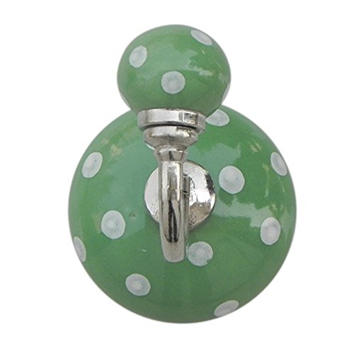 Indianshelf Handmade 1 Artistic Vintage Green Ceramic Dotted Wall Hooks Hangers/Clothes Hooks for Wall
