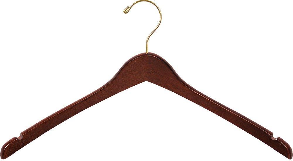 The best the great american hanger company curved wood top hanger box of 100 17 inch wooden hangers w walnut finish brass swivel hook notches for shirt jacket or coat