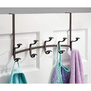 Top rated mdesign decorative metal over door 10 hook steel storage organizer rack for coats hoodies hats scarves purses leashes bath towels robes for mens and womens clothing bronze