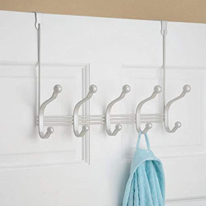 Top mdesign decorative over door 10 hook steel storage organizer rack for coats hoodies hats scarves purses leashes bath towels robes for mens and womens clothing pearl white