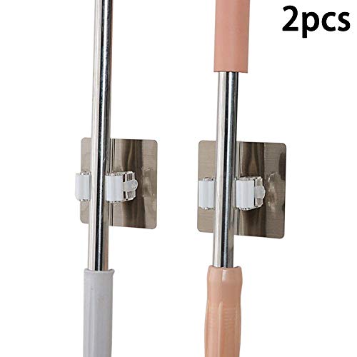Vpang 3M Self Adhesive Broom Mop Holder Broom Gripper Holds Wall Mounted Cleaning Tools Organizer, Pack of 2 (White, Single Hook)