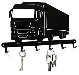 Key Holder -" Truck" - Beautiful Key Hook for Wall - 6 Hooks - Black - Key Rack Metal Hook - Train Hook