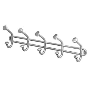 InterDesign Forma Wall Mount Storage Rack – Hanging Hooks for Jackets, Coats, Hats and Scarves - 5 Dual Hooks, Brushed Stainless Steel
