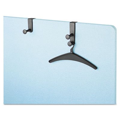 Two-Post Over-The-Panel Hook with Two Garment Hangers, 1 1/2" - 3" Panels, Black, Sold as 1 Each