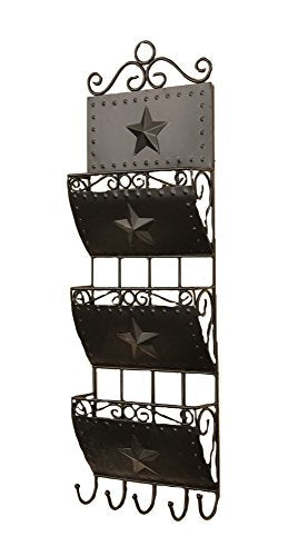Your Heart's Delight 3-Pocket Letter Holder with 5 Hooks Wall Rack, 8 by 24-Inch