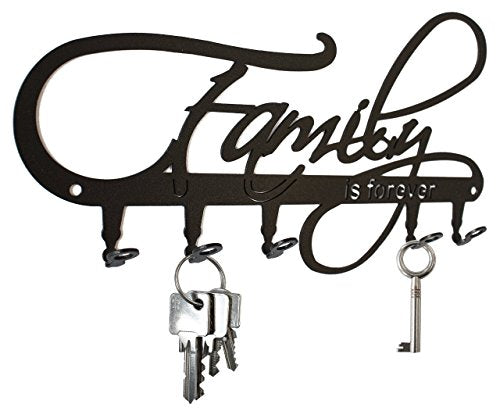 Family Is Forever Wall Key Holder, Hooks - Design Black, Metal