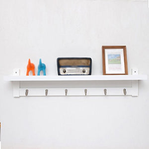 LXLA- Wall-Mounted Coat Rack Solid Wood Hangers White Shelf Hook Up Bamboo, 61/74 / 87 × 18 × 12 cm (Size : Six Hooks)