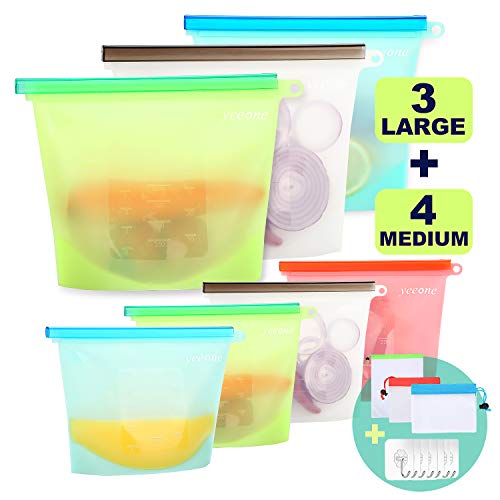 Reusable Silicone Food Storage Bags ,Yeeone 17 Pack Food Grade Airtight Seal Versatile Preservation Bags for Sandwich, Snack, Vegetable, Liquid, Meat, lunch, fruit, Freezer Containers